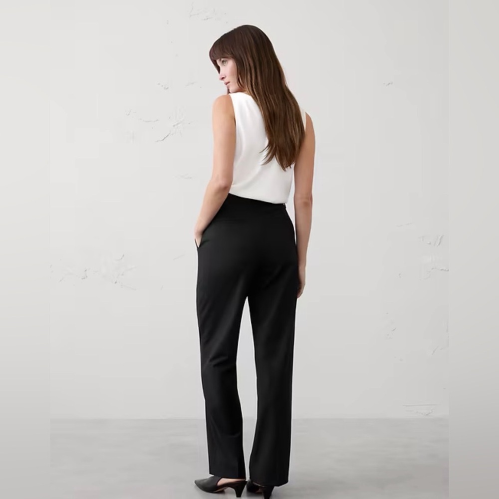 Banana republic DROPPED STRAIGHT HIGH-RISE SCULPTED TROUSER Black 2P EUC - Picture 2 of 9